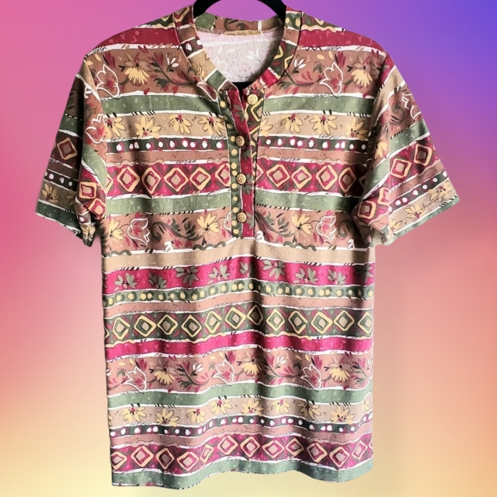 90's Vintage Floral Nature Tones Top